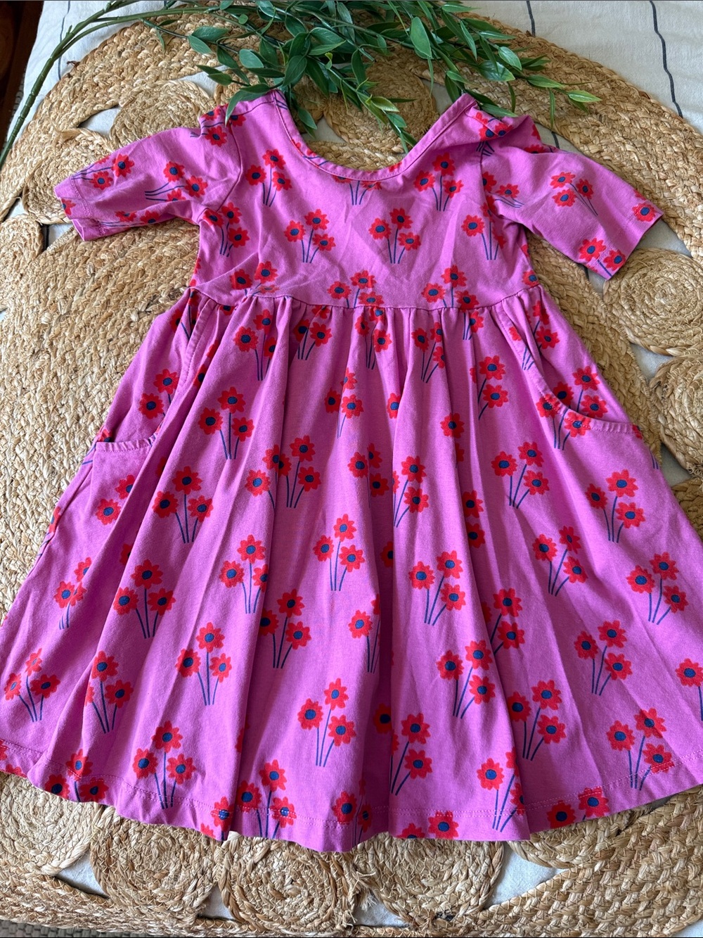 Hanna Andersson Cotton Printed Floral Skater Dress with Pockets. Size 5T
